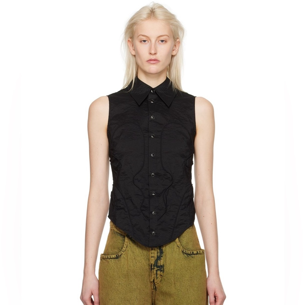Eckhaus Latta Black Sleeveless Button-Up Top